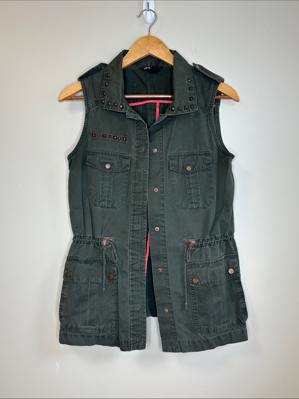 MNG Olive Green Studded Vest Women’s Size Small